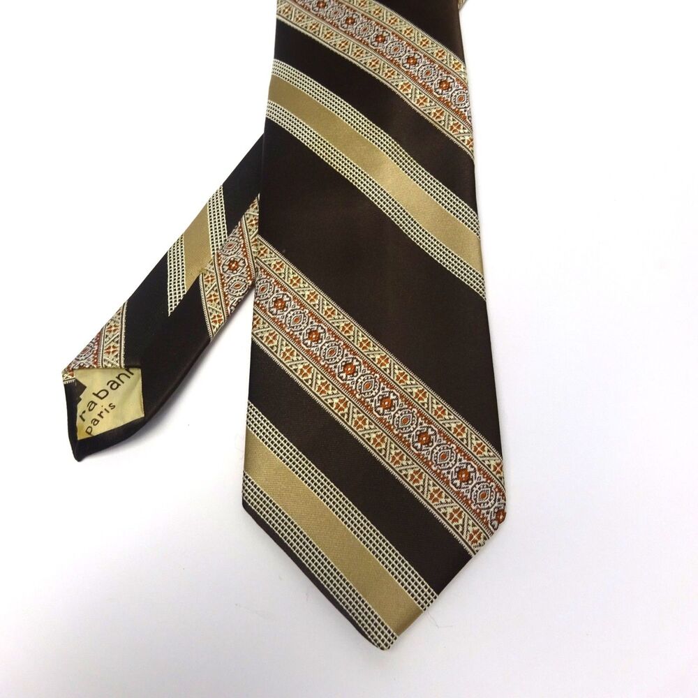 Paco Rabanne Vintage Brown Gold 70s Geometric Tie